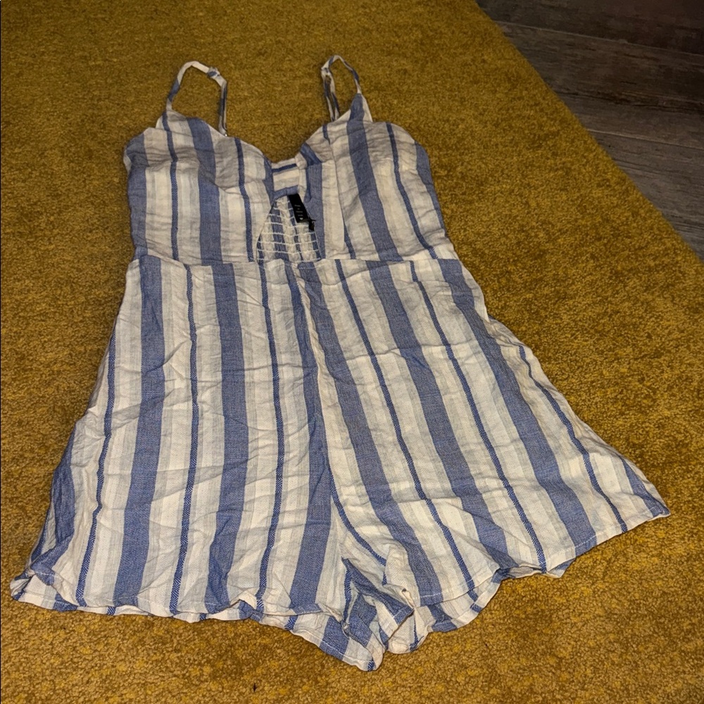 Elegant Blue and White Striped Jumpsuit